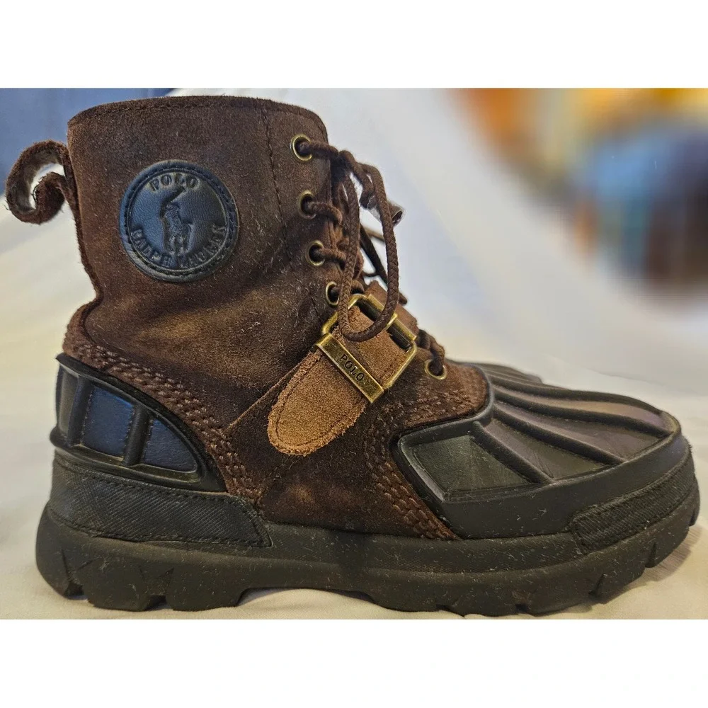 Polo Ralph Lauren Oslo High Boys Duck Boots Brown Suede Leather Size 4‎ Outdoors
